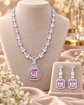 Pink Princess Crystal Pendant Necklace & Earring Set