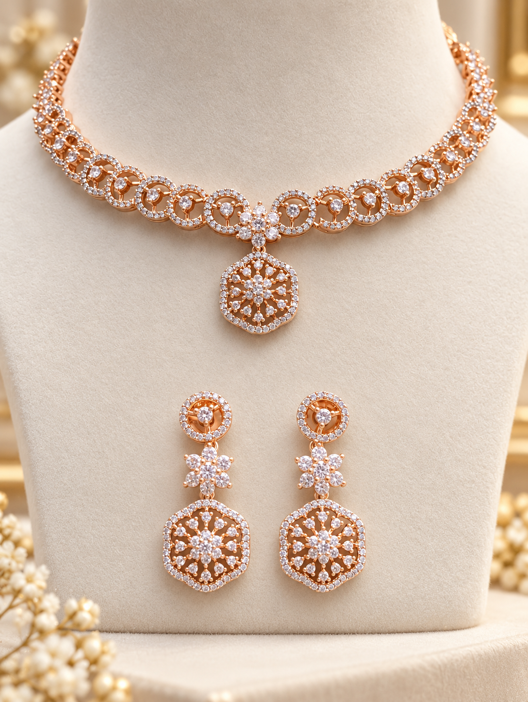 Rose Gold Starlight Halo Choker & Earring Set